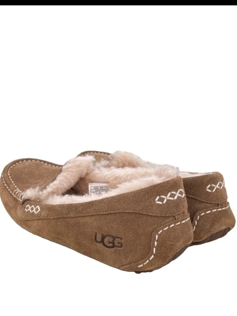 UGG Ansley Chestnut Suede Sheepskin Slippers - Picture 3 of 6